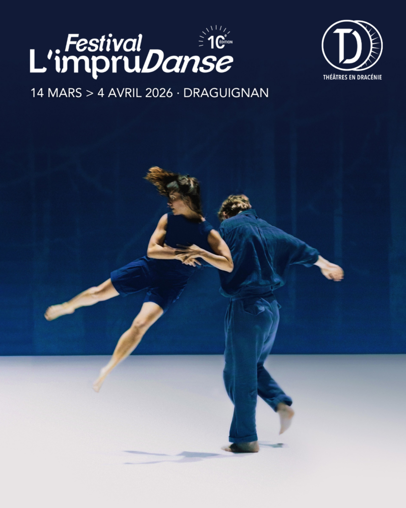 Visuel d'un couple de danseur affiche du festival de danse L'ImpruDanse 2026 au théâtre en Dracénie.