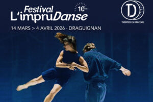 Visuel d'un couple de danseur affiche du festival de danse L'ImpruDanse 2026 au théâtre en Dracénie.